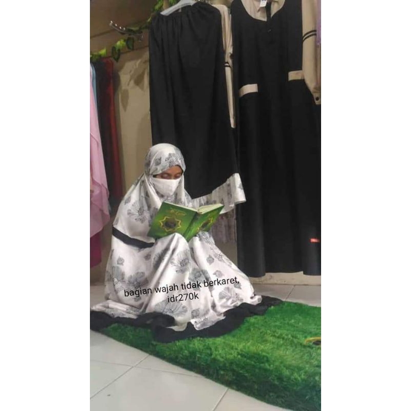 mukena rocella putih hitam silky jumbo preloved adem original