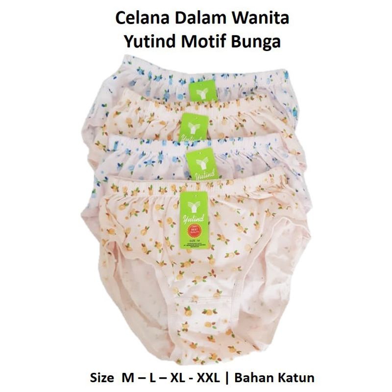 ½ lusin celana dalam yutind bahan katun termurah | CD wanita dewasa yutind motif bordir dan sablon bunga jumbo