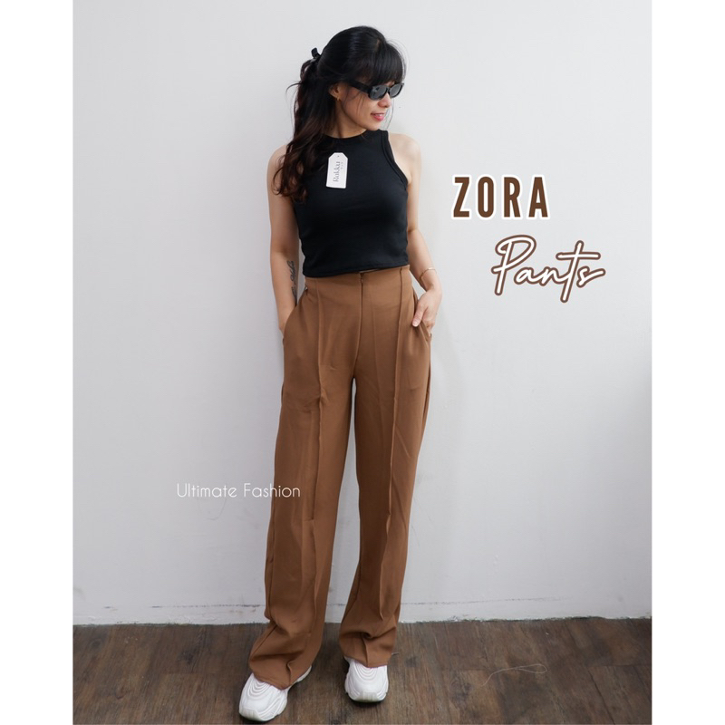 Zora Zipper Cullote Pants - Celana Kulot Sleting Bahan Scuba Crepe Premium - Celana Panjang Wanita Import 833