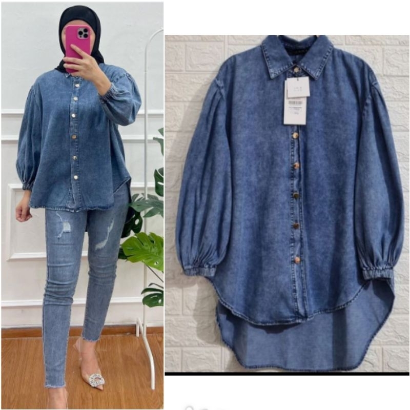 kemeja  zara denim prenium