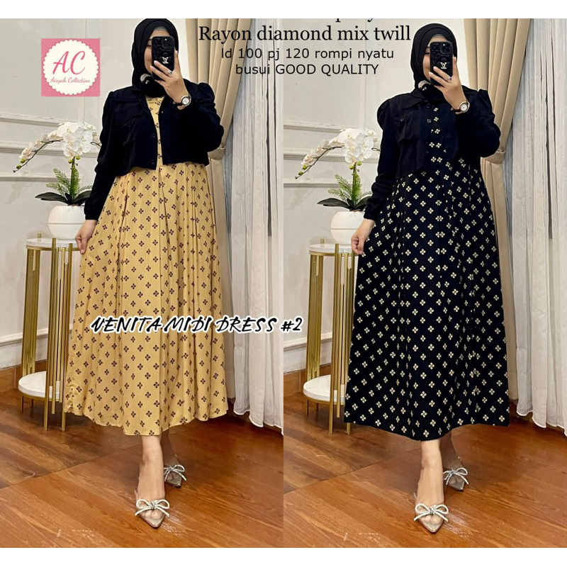 VENITA MIDI DRESS SET CARDI PREMIUM BAHAN RAYON MIX CODORAY / MIDI DRESS SET JAKET NYATU / MIDI DRES