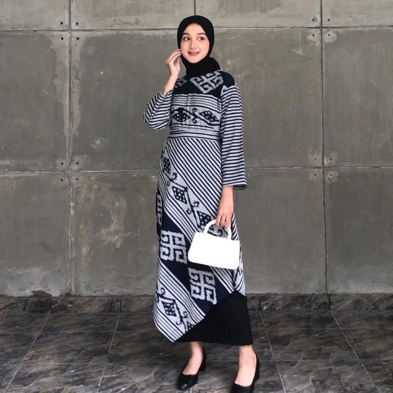 DRESS BATIK TENUN wanita motif tenun jepara kekinian - baju tenun dress lancip termurah