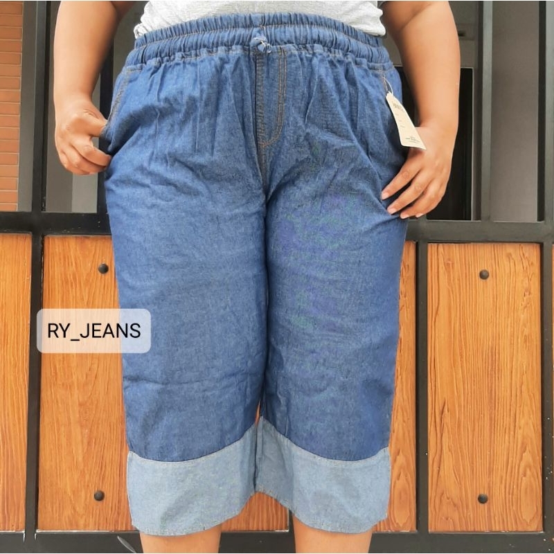 celana jumbo wanita celana pendek 7/8 wanita jeans jumbo pinggang kolor wanita