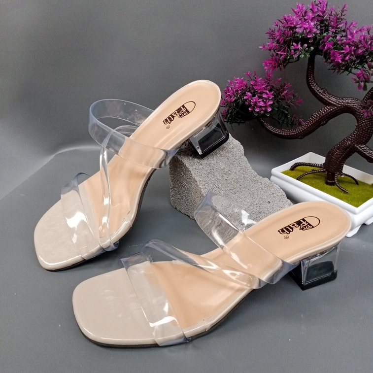 Sandal Heels Kaca 5 cm / sandal heels kondangan wanita Jelly Transparan AM-01