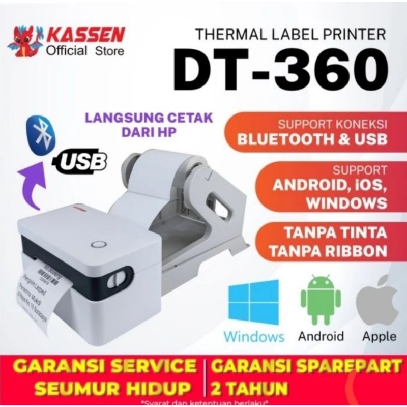 Printer Label Thermal Kassen DT-360 Bluetooth