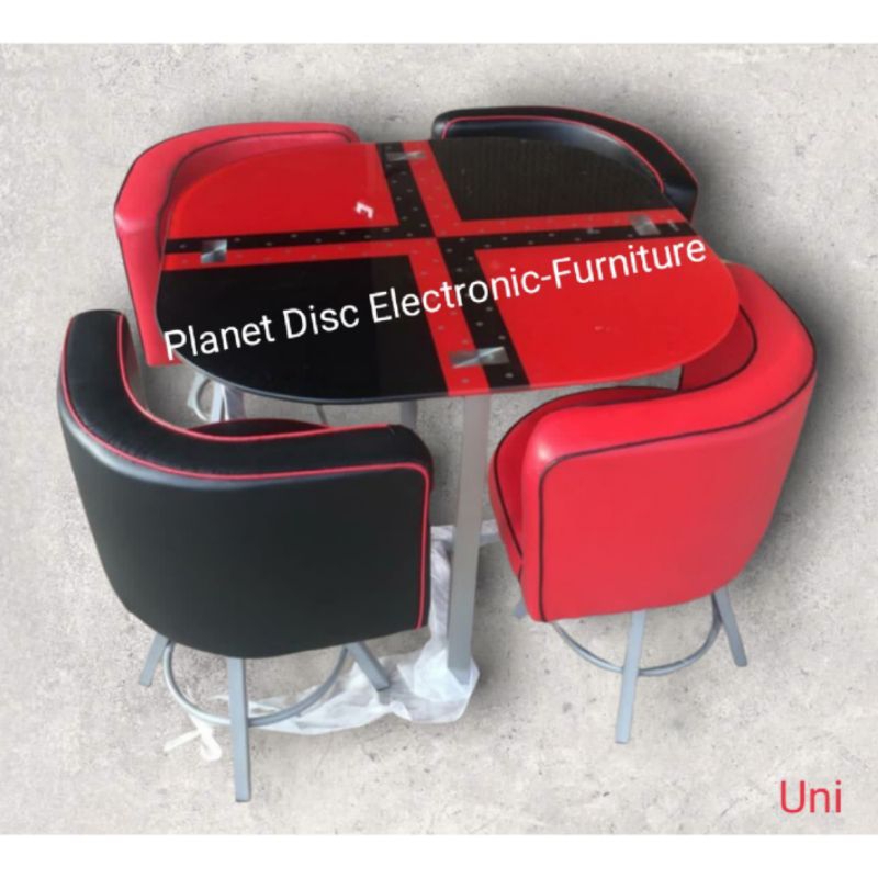 Meja Cafe kaca dengan 4unit kursi meja bar meja restoran meja teras meja outdoor promo murah