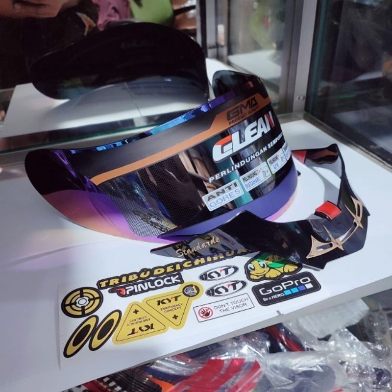 COD ⭐paket flat visor KYT Rc7 iridium gold /KYT k2r/ kyt r10 + spoiler KYT / gratis stiker