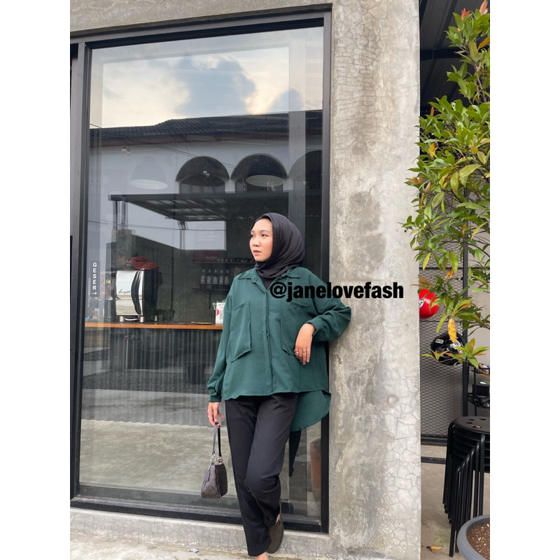 Gea Top | Kemeja Oversize Linen Wanita - Linen Crinkle Shirt -  Atasan Wanita Lengan Panjang Kemeja Linen Kringkel Shirt / Atasan Blouse Korea Polos 120