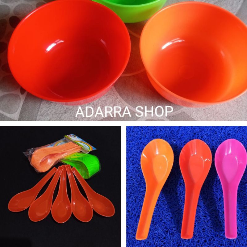 Set 6 Pcs Mangkok Bakso Plastik Dengan Sendok Mangkok Es buah Mangkok Melamin Lusinan