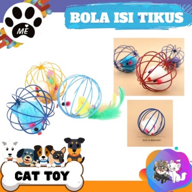 Mainan Kucing &quot;BOLA ISI TIKUS&quot; Warna Warni