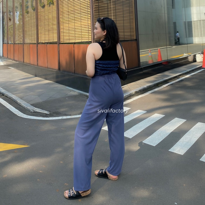 SIVALI Cozie Pants Ukuran Besar Big Size | Highwaist Cullote Pants - Rib Knit Pants - Celana Kulot Wanita - Petite Friendly - Celana Anti Kusut