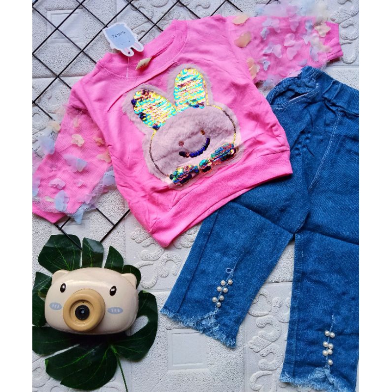 SETELAN CELANA JACKET ANAK PEREMPUAN IMPORT 1-5 TAHUN LENGAN PANJANG / SETELAN ANAK CEWEK IMPORT CELANA  + JAKET BONEKA KUCING CAT