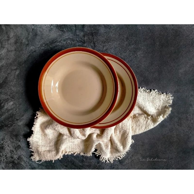 PIRING KERAMIK LIST COKLAT, BIRU HIJAU (6 BIJI) | PIRING KERAMIK LINEA  (6biji) | PIRING MAKAN KERAM