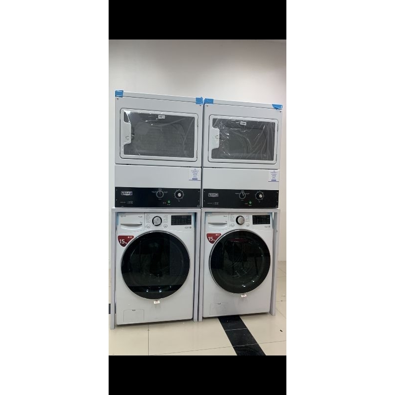 mesin stack washer LG 15 dan Dryer maytag pemanas gas LPG cocok untuk laundry kiloan ,mesin laundry 