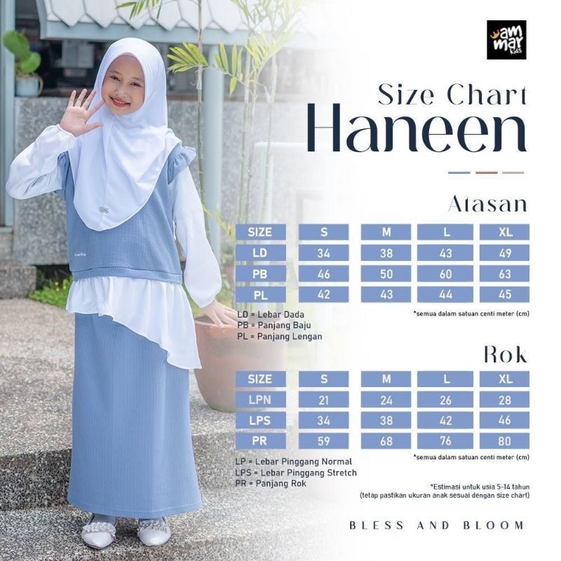 AMMARKIDS SET BAJU ANAK PEREMPUAN USIA 5-14 TAHUN SET BLOUSE SKIRT HANEEN ONE SET AMMAR KIDS