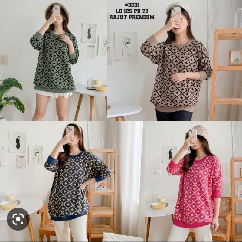 3231 Atasan blus rajut wanita jumbo oversize/blouse rajut oversize wanita