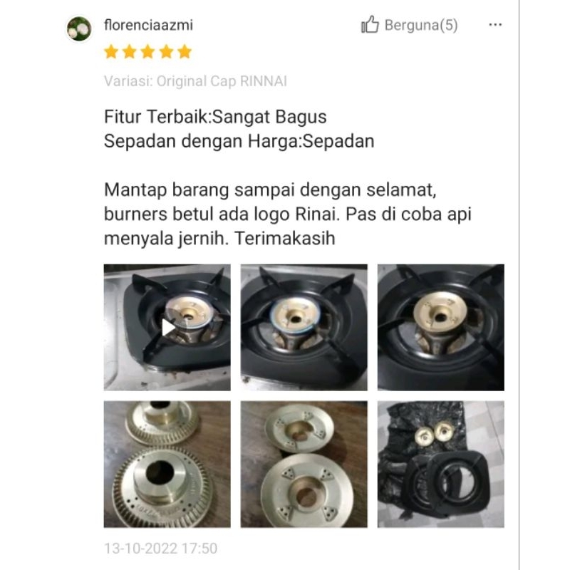 BURNER KUNINGAN SPAREPART ORIGINAL UNTUK KOMPOR RINNAI