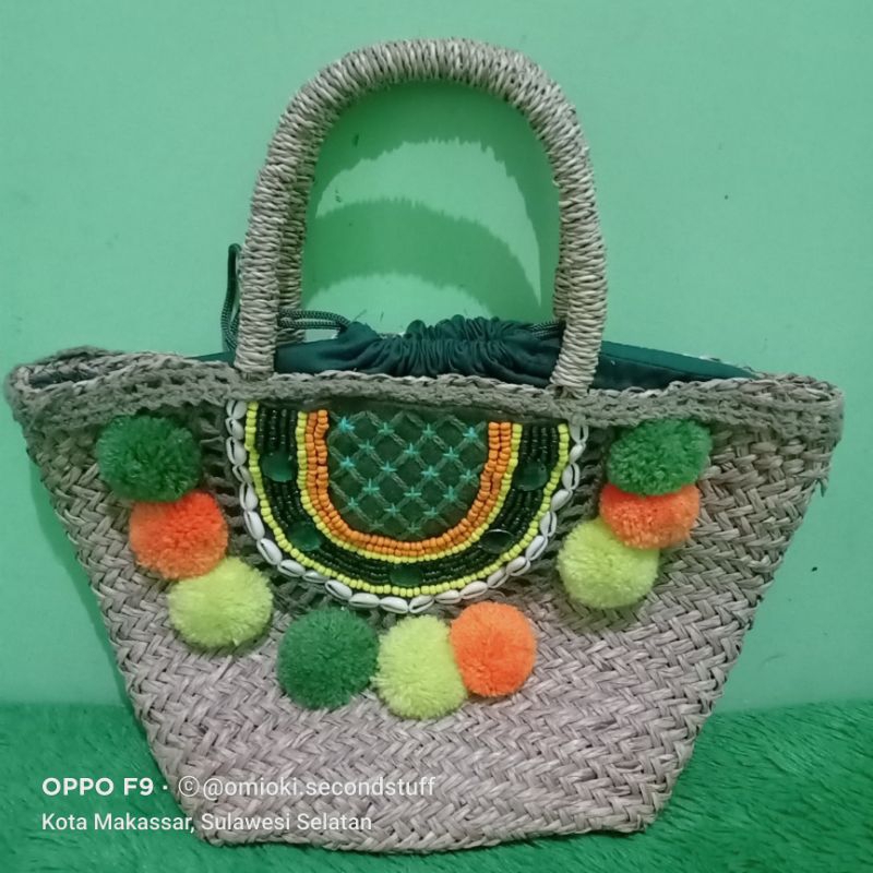 Handbag Rotan Pompom | Tas Pompom | Tas Handmade Baron Bali Rotan