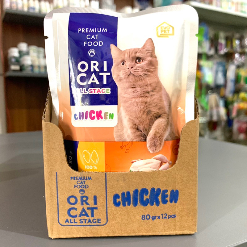 ori cat premium cat food hair and skin pouch 80gr all stage - CHICKEN