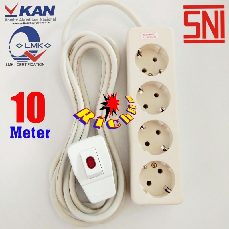 Stop Kontak Uticon 4 Lubang / 10 Meter Kabel Tembaga / Steker Lampu / Colokan Listrik