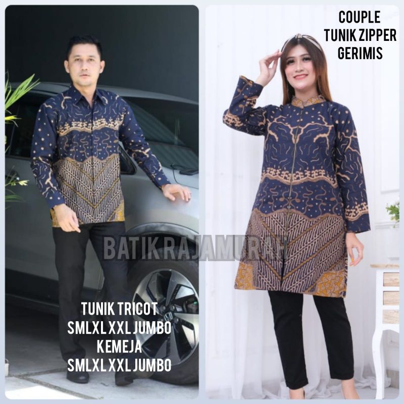 Couple tunik  tricot gerimis  resleting jean batik solo tunik lapis tricot kemeja panjang furing