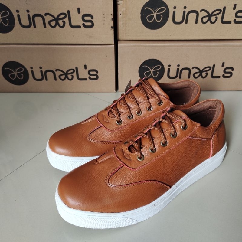 Sepatu Sneakers Pria Casual Kasual Bahan Kulit Asli 100% Original Cs1 Tan