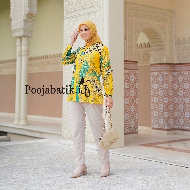 BLOUS BATIK,BAJU KERJA BUSANA WANITA ATSAN BATIK