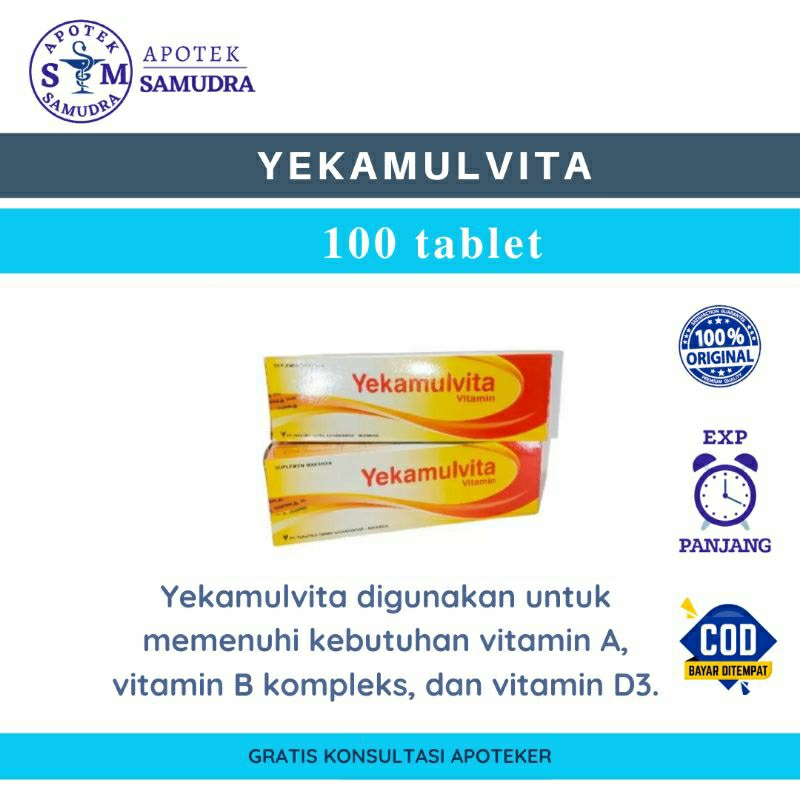 YEKAMULVITA TABLET - 1 BOX ISI 100 TABLET (obat untuk memenuhi kebutuhan vitamin dan kalsium yang di