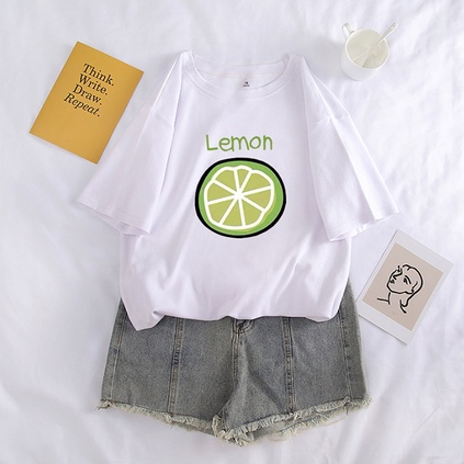 Kaos Lengan Pendek Musim Panas Lemon / Atasan T-shirt unisex vintage / kaos oversize Sunshine