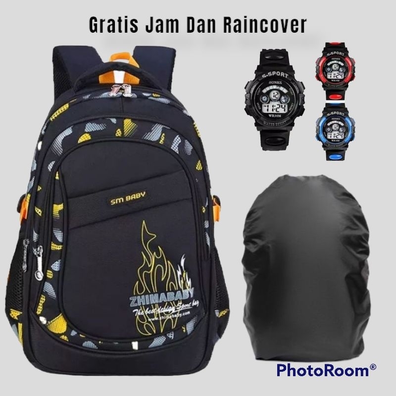 Tas Ransel Zhimababy Tas Sekolah SD SMP anak Laki laki Gratis Jam Tangan Dan Raincover