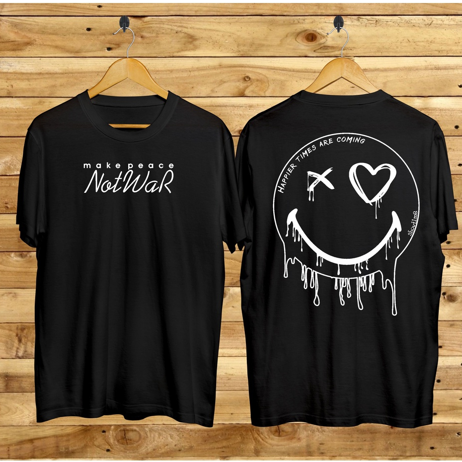 Kaos Tshirt Pria Terbaru Samurai Jepang Smile Not War Warna Hitam Distro Lengan Pendek Motif Sablon 