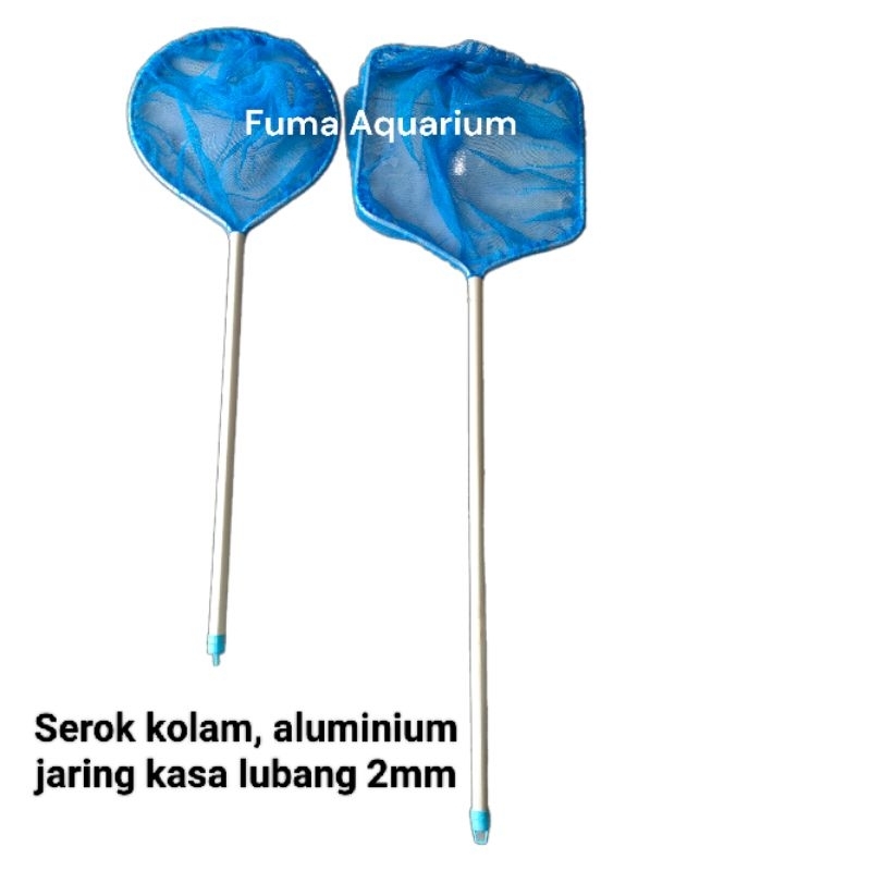 Serokan Seser Jaring Ikan kolam 33cm biru, serok ikan besar gagang aluminium Serok ikan koi dll