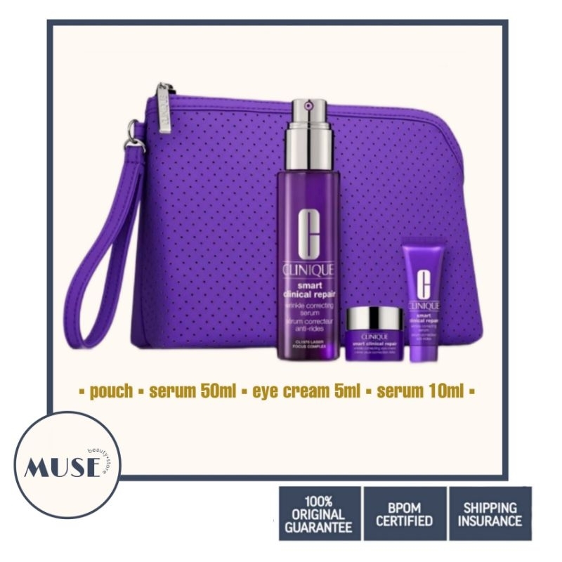 [ Get 3 pc + Pouch ] Clinique Smart Clinical Repair Wrinkle Correcting Travel Size / Travel Set / Trial Kit / GiftSet / Kado