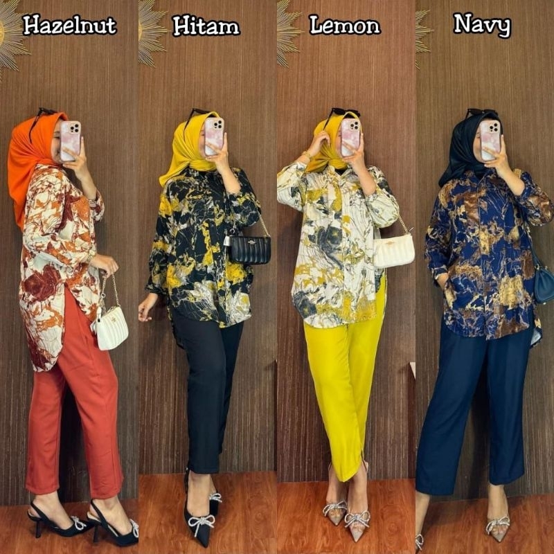 ONE SET NADIRA SETELAN SHAKILA PREMIUM MIX CELANA SHAKILA PREMIUM SETELAN KEMEJA