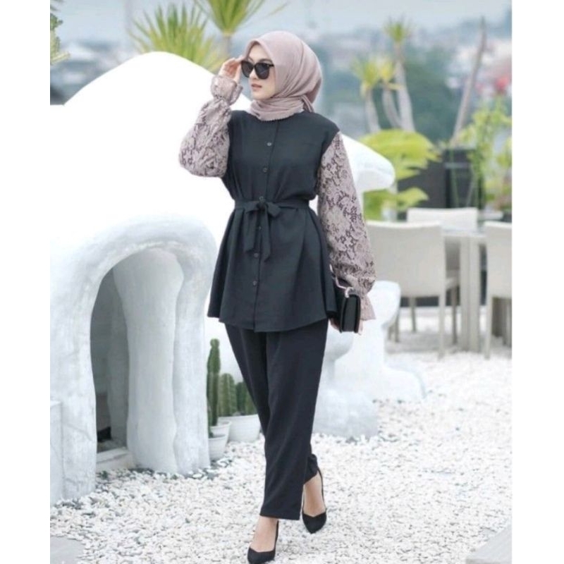 PROMO ONE SET STANDART L/XL - JUMBO XXL / MOSCREPE - RAYON / Malika One Set// One Set Terbaru Kekinian Moscrepe Wanita // FREE BELT TALI PINGGANG