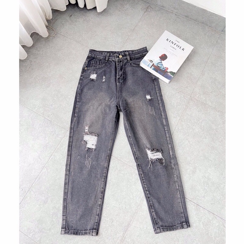 Highwaist Celana Jeans Boyfirend Emy Ripped Jeans Tidak Tembus ( ada lapisan ) by Alzera