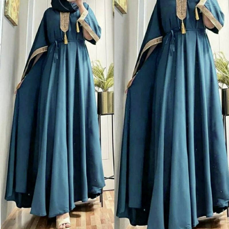 Baju Gaun Kaftan Jumbo Wanita Dewasa Kekinian Terbaru Terlaris Viral Bahan Rayon Tebal Busui Resleting Depan