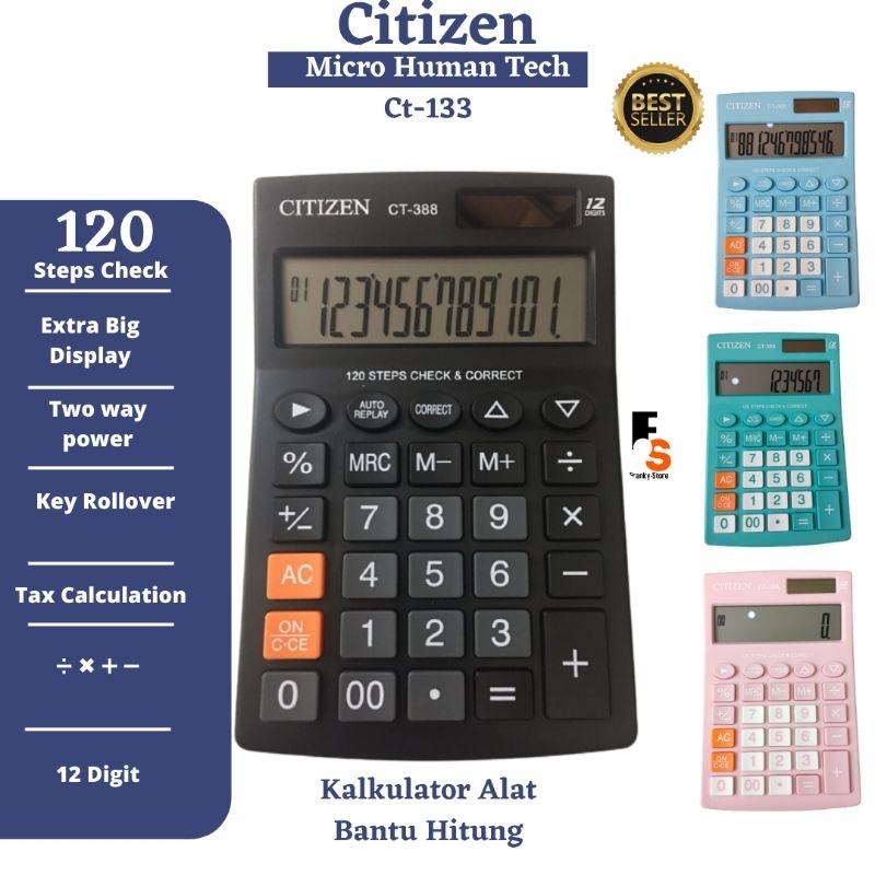 

Kalkulator Calculator Dagang Meja 12 Digit Warna Ukuran Layar Besar Big Display Ct 388