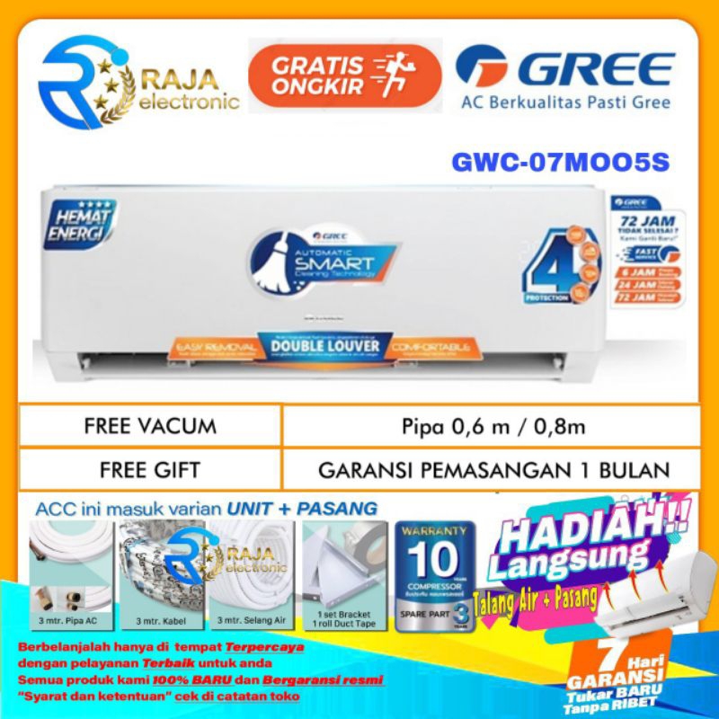 AC GREE 3/4 PK GWC-07MOO5S NON INVERTER + INSTALASI PEMASANGAN Bergaransi resmi