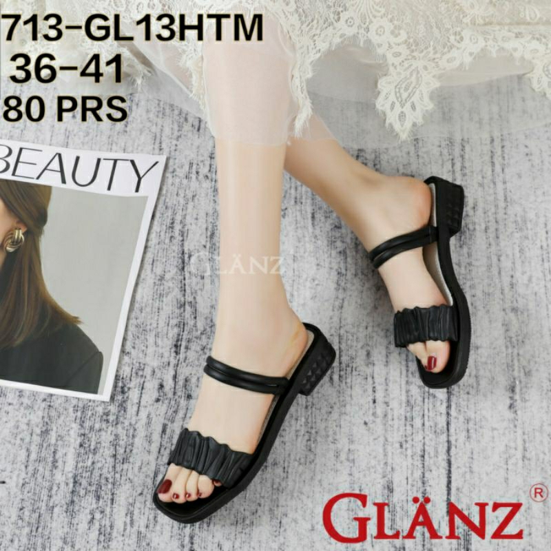 713GL-12 Sandal Sepatu Wedges Glanzton Motif Buaya Wanita Karet Jelly Selop Impor Sendal 713GL12 713 Slop Cewek Perempuan Glanz Import Murah Cantik Wonderly