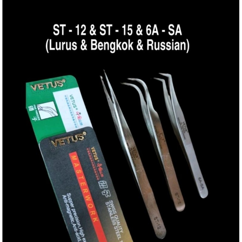 PINSET / TWEEZER VETUS ORIGINAL for EYELASH EXTENSION, SAMBUNG BULU MATA, LAST LIFT TERMURAH ORIGINAL PINSET RUNCING VETUS TIDAK TUMPUL