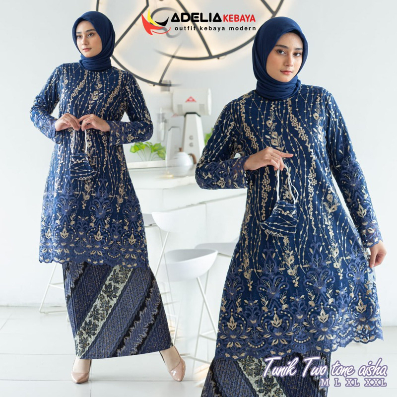 Permata Olshop / Set Kebaya Tunik Twotone Aisha / Baju Kurung Tulle Bordir / Kebaya Modern / Kebaya Cantik