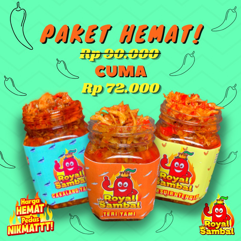 

ROYALSAMBAL | Paket Hemat Sambal | Cakalang Yahut | Teri Yami | Ayam Suir Nyengir 120gr