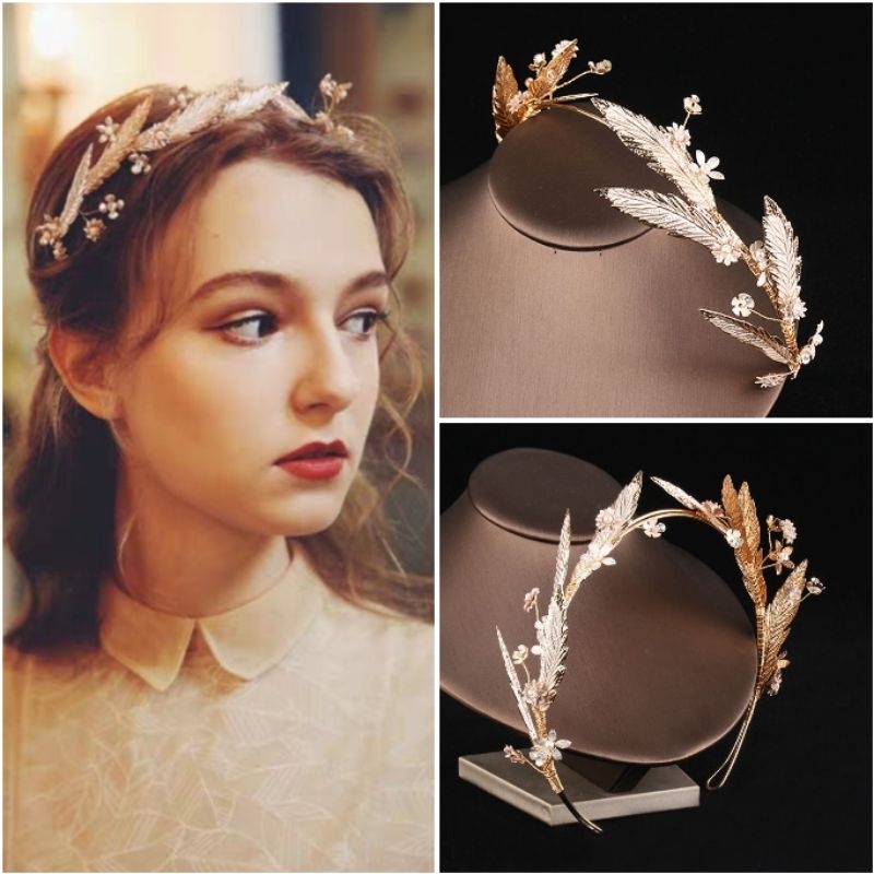 Leaf Headband - Bando Headpiece Motif Daun Gold - Mahkota Pengantin