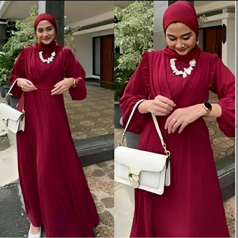 SABIHA - Baju Gamis Crinkle Airflow BUSUI Friendly Dress Ukuran  M L XL XXL LD120 JUMBO Full Furring