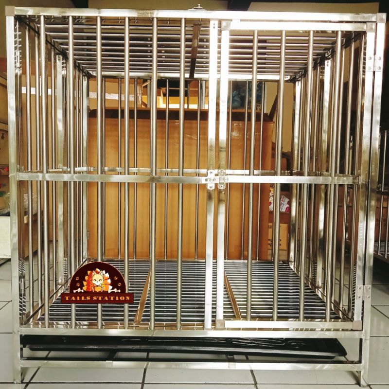 Kandang Anjing Stainless Dog Cage Medium Beroda