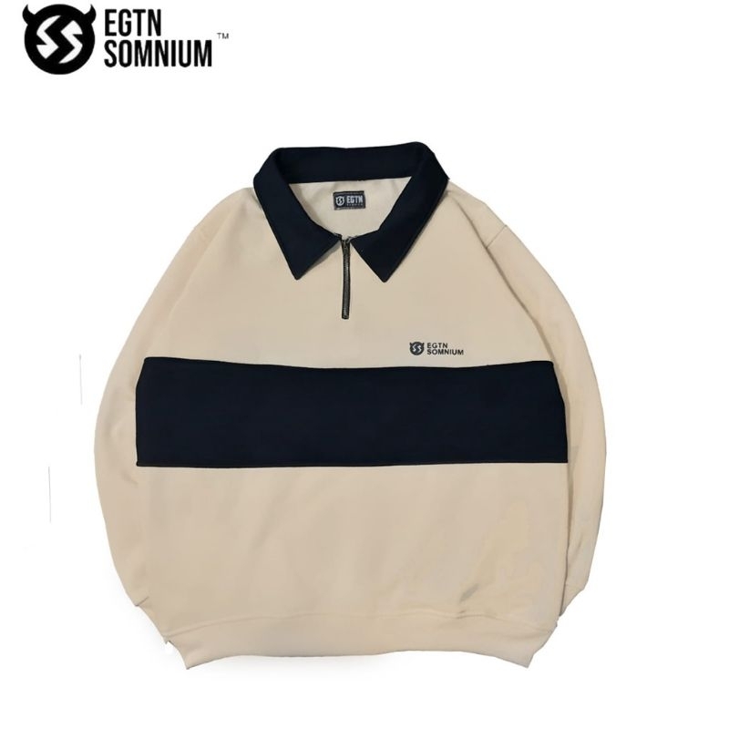 [SIAP KIRIM] Jaket Sweater Crewneck Rugby Pria &amp; Wanita Unisex Kombinasi Bahan Katun Fleece Original Brand Eighty Nine M - XL Terbaru