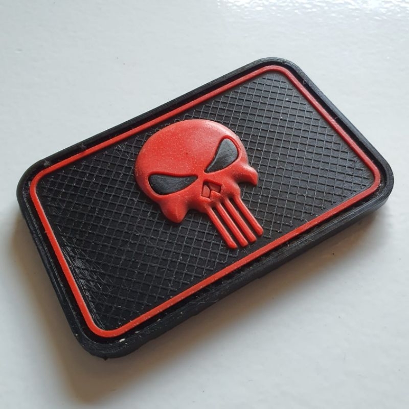 patch rubber logo tengkorak skull merah / funiser / tempelan emblem karet velcro