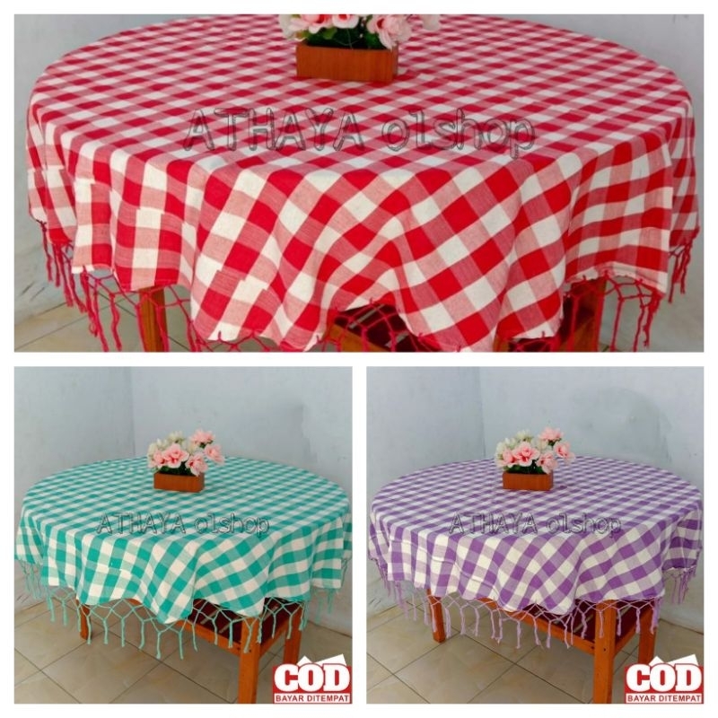 Taplak meja makan bulat tenun ATBM pekalongan 4 kursi
