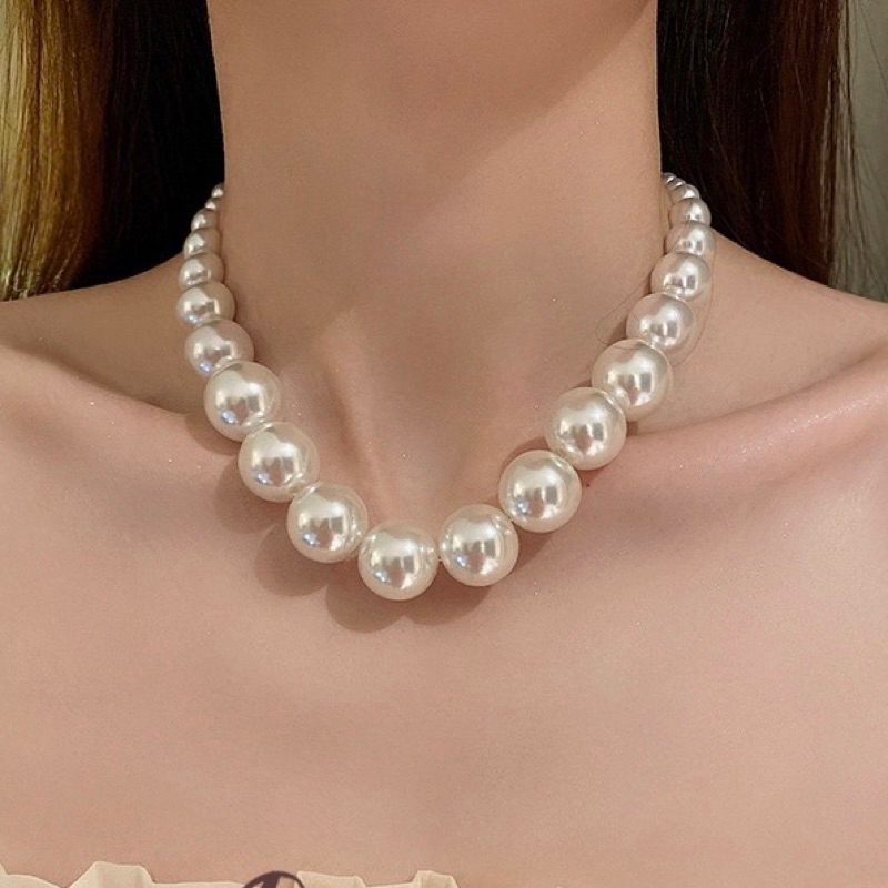 ISANUR97 Necklace Pearl Big Kalung Mutiara Choker Aksesoris Kalung Pearl Rantai Klavikula Hias Mutiara Untuk Aksesoris Perhiasan